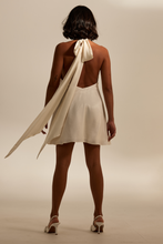 Load image into Gallery viewer, Wedding Dresses, Mini Dresses, Halter Neck, High Neck, Long Sleeve, Satin Dress, Low Back, Wedding Flowers, Brigitte Mini Dress, We Are Mancini Bridal Wear, Wedding Dress, Wedding Separates, Destination Wedding, Luxury Wedding, Beach Wedding, Wedding Dress Two Piece, Top and Skirt, Wedding Nails, Wedding Accessories, Wedding Decor, Wedding Cake