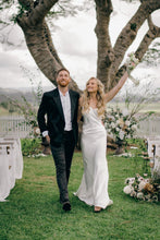 Load image into Gallery viewer, Wedding Dresses, Mini Dresses, Halter Neck, High Neck, Long Sleeve, Satin Dress, Low Back, Wedding Flowers, Ciara Bridal Gown, We Are Mancini Bridal Wear, Wedding Dress, Wedding Separates, Destination Wedding, Luxury Wedding, Beach Wedding, Wedding Dress Two Piece, Top and Skirt, Wedding Nails, Wedding Accessories, Wedding Decor, Paris, Paris Wedding