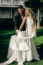 Load image into Gallery viewer, Wedding Dresses, Mini Dresses, Halter Neck, High Neck, Long Sleeve, Satin Dress, Low Back, Wedding Flowers, Brigitte Mini Dress, We Are Mancini Bridal Wear, Wedding Dress, Wedding Separates, Destination Wedding, Luxury Wedding, Beach Wedding, Wedding Dress Two Piece, Top and Skirt, Wedding Nails, Wedding Accessories, Wedding Decor, Wedding Cake