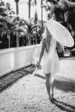 Load image into Gallery viewer, Wedding Dresses, Mini Dresses, Halter Neck, High Neck, Long Sleeve, Satin Dress, Low Back, Wedding Flowers, Brigitte Mini Dress, We Are Mancini Bridal Wear, Wedding Dress, Wedding Separates, Destination Wedding, Luxury Wedding, Beach Wedding, Wedding Dress Two Piece, Top and Skirt, Wedding Nails, Wedding Accessories, Wedding Decor, Wedding Cake