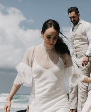 Load image into Gallery viewer, Tulle Blouse, Tulle, Pearls, Frill Sleeves, Long Sleeves, Wedding Dress, Wedding Separates, Destination Wedding, Luxury Wedding, Beach Wedding, Wedding Dress Two Piece, Top and Skirt, Wedding Nails, Wedding Accessories, Wedding Decor