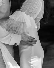 Load image into Gallery viewer, Tulle Blouse, Tulle, Pearls, Frill Sleeves, Long Sleeves, Wedding Dress, Wedding Separates, Destination Wedding, Luxury Wedding, Beach Wedding, Wedding Dress Two Piece, Top and Skirt, Wedding Nails, Wedding Accessories, Wedding Decor