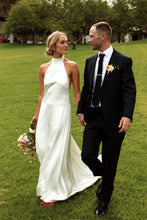 Load image into Gallery viewer, Wedding Dresses, Maxi Dresses, Halter Neck, Satin Dress, Low Back, Wedding Flowers, Phoebe Bridal Gown, We Are Mancini Bridal Wear, Wedding Dress, Wedding Separates, Destination Wedding, Luxury Wedding, Beach Wedding, Wedding Dress Two Piece, Top and Skirt, Wedding Nails, Wedding Accessories, Wedding Decor