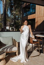Load image into Gallery viewer, Wedding Dresses, Maxi Dresses, Halter Neck, Satin Dress, Low Back, Wedding Flowers, Phoebe Bridal Gown, We Are Mancini Bridal Wear, Wedding Dress, Wedding Separates, Destination Wedding, Luxury Wedding, Beach Wedding, Wedding Dress Two Piece, Top and Skirt, Wedding Nails, Wedding Accessories, Wedding Decor