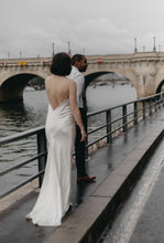 Load image into Gallery viewer, Wedding Dresses, Mini Dresses, Halter Neck, High Neck, Long Sleeve, Satin Dress, Low Back, Wedding Flowers, Ciara Bridal Gown, We Are Mancini Bridal Wear, Wedding Dress, Wedding Separates, Destination Wedding, Luxury Wedding, Beach Wedding, Wedding Dress Two Piece, Top and Skirt, Wedding Nails, Wedding Accessories, Wedding Decor, Paris, Paris Wedding