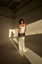 Load image into Gallery viewer, Wedding Dresses, Mini Dresses, Halter Neck, High Neck, Long Sleeve, Satin Dress, Low Back, Wedding Flowers, Ciara Bridal Gown, We Are Mancini Bridal Wear, Wedding Dress, Wedding Separates, Destination Wedding, Luxury Wedding, Beach Wedding, Wedding Dress Two Piece, Top and Skirt, Wedding Nails, Wedding Accessories, Wedding Decor