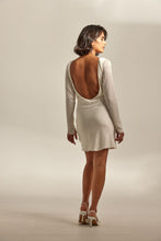 Load image into Gallery viewer, Wedding Dresses, Mini Dresses, Halter Neck, High Neck, Long Sleeve, Satin Dress, Low Back, Wedding Flowers, Gabrielle Mini Dress, We Are Mancini Bridal Wear, Wedding Dress, Wedding Separates, Destination Wedding, Luxury Wedding, Beach Wedding, Wedding Dress Two Piece, Top and Skirt, Wedding Nails, Wedding Accessories, Wedding Decor, Paris, Travel