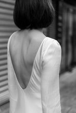 Load image into Gallery viewer, Wedding Dresses, Mini Dresses, Halter Neck, High Neck, Long Sleeve, Satin Dress, Low Back, Wedding Flowers, Gabrielle Mini Dress, We Are Mancini Bridal Wear, Wedding Dress, Wedding Separates, Destination Wedding, Luxury Wedding, Beach Wedding, Wedding Dress Two Piece, Top and Skirt, Wedding Nails, Wedding Accessories, Wedding Decor