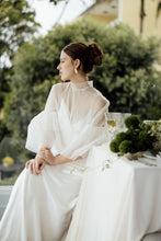 Load image into Gallery viewer, Tulle Blouse, Tulle, Pearls, Frill Sleeves, Long Sleeves, Wedding Dress, Wedding Separates, Destination Wedding, Luxury Wedding, Beach Wedding, Wedding Dress Two Piece, Top and Skirt, Wedding Nails, Wedding Accessories, Wedding Decor