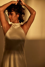 Load image into Gallery viewer, Wedding Dresses, Maxi Dresses, Halter Neck, Satin Dress, Low Back, Wedding Flowers, Phoebe Bridal Gown, We Are Mancini Bridal Wear, Wedding Dress, Wedding Separates, Destination Wedding, Luxury Wedding, Beach Wedding, Wedding Dress Two Piece, Top and Skirt, Wedding Nails, Wedding Accessories, Wedding Decor