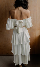 Load image into Gallery viewer, Gillian Frill Skirt, We Are Mancini Ready to Wear Bridal, Strapless, Off The Shoulder Top, Tulle Blouse, Maxi Skirt, Frill Skirt, Midi Skirt, Frill Sleeves, Short Sleeves, Wedding Dress, Wedding Separates, Destination Wedding, Luxury Wedding, Beach Wedding, Wedding Dress Two Piece, Top and Skirt, Wedding Set