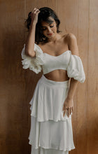 Load image into Gallery viewer, Jack and Jill Bridal Top, We Are Mancini Ready to Wear Bridal, Strapless, Off The Shoulder Top, Tulle Blouse, Frill Sleeves, Short Sleeves, Wedding Dress, Wedding Separates, Destination Wedding, Luxury Wedding, Beach Wedding, Wedding Dress Two Piece, Top and Skirt, Wedding Set