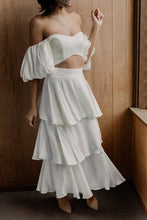 Load image into Gallery viewer, Gillian Frill Skirt, We Are Mancini Ready to Wear Bridal, Strapless, Off The Shoulder Top, Tulle Blouse, Maxi Skirt, Frill Skirt, Midi Skirt, Frill Sleeves, Short Sleeves, Wedding Dress, Wedding Separates, Destination Wedding, Luxury Wedding, Beach Wedding, Wedding Dress Two Piece, Top and Skirt, Wedding Set