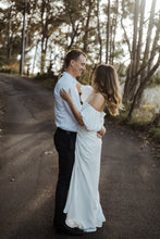 Load image into Gallery viewer, Bowie Bridal Skirt, We Are Mancini Ready to Wear Bridal, Strapless, Off The Shoulder Top, Tulle Blouse, Maxi Skirt, Bias Cut Skirt, Slip Skirt, Frill Skirt, Midi Skirt, Frill Sleeves, Short Sleeves, Wedding Dress, Wedding Separates, Destination Wedding, Luxury Wedding, Beach Wedding, Wedding Dress Two Piece, Top and Skirt, Wedding Set 