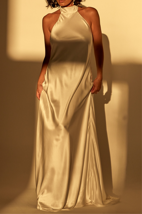 Wedding Dresses, Maxi Dresses, Halter Neck, Satin Dress, Low Back, Wedding Flowers, Phoebe Bridal Gown, We Are Mancini Bridal Wear, Wedding Dress, Wedding Separates, Destination Wedding, Luxury Wedding, Beach Wedding, Wedding Dress Two Piece, Top and Skirt, Wedding Nails, Wedding Accessories, Wedding Decor